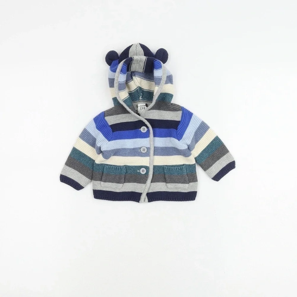 Gap Baby Blue Cream Striped Hooded Cardigan